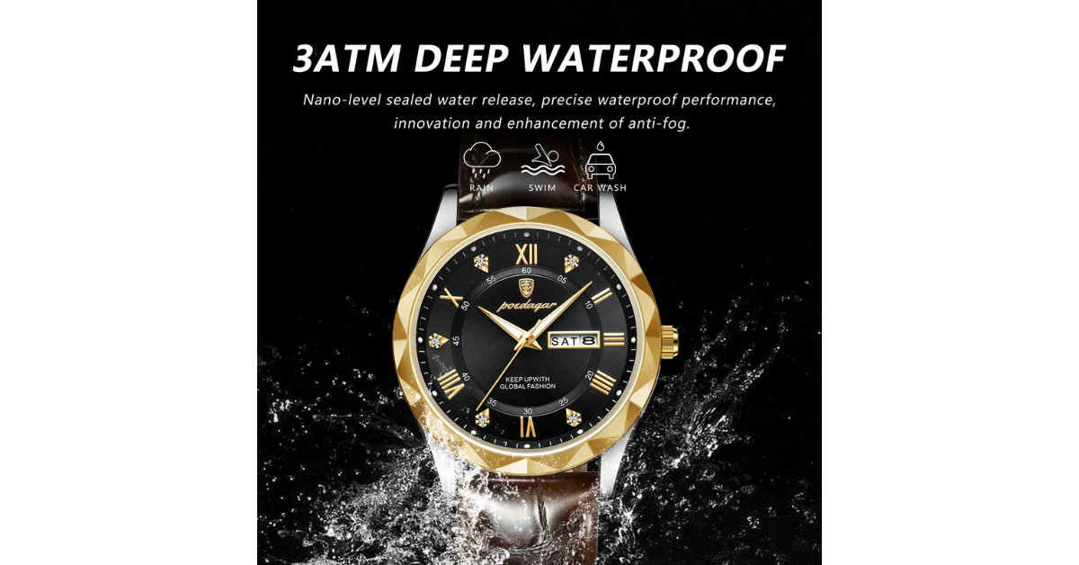 POEDAGAR 615 Luxury Leather Strap Men’s Watch – Waterproof & Elegant