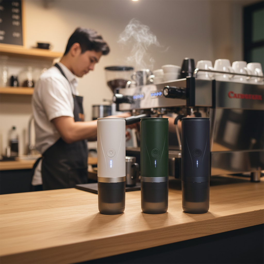 Portable capsule coffee machine compatible with espresso capsules for quick coffee preparation