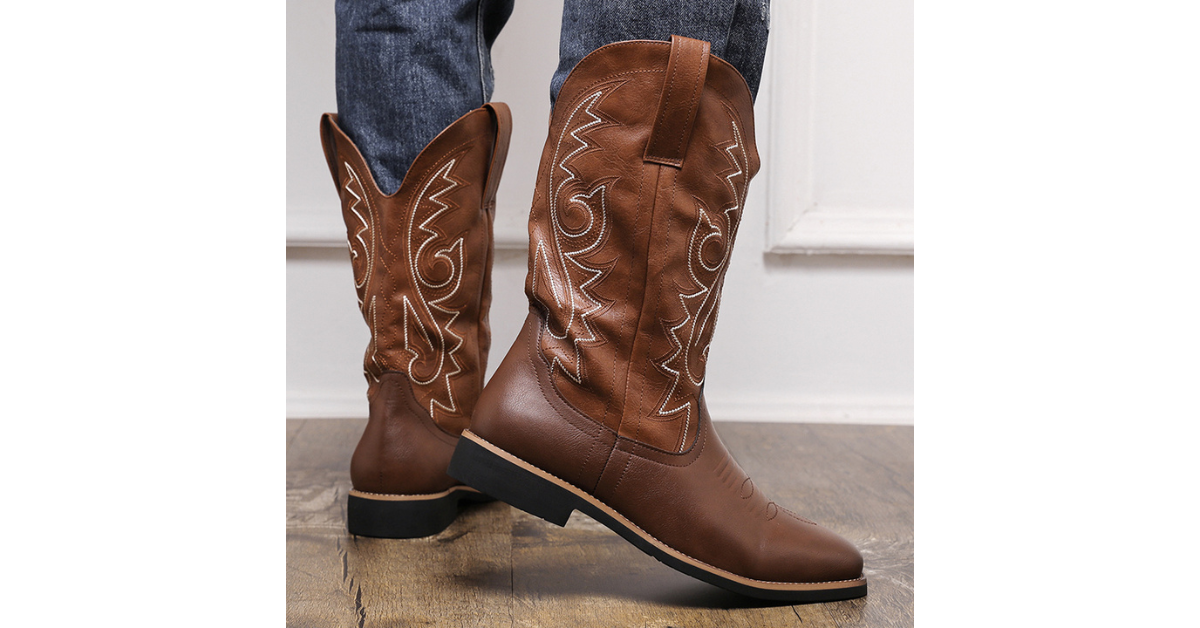 Mens Cowboy Boots 2025 | Retro PU Leather Western Style Boots