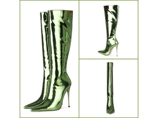 Botas De Mujer Metallic Knee-High Boots - Pointed Toe Stiletto Heels