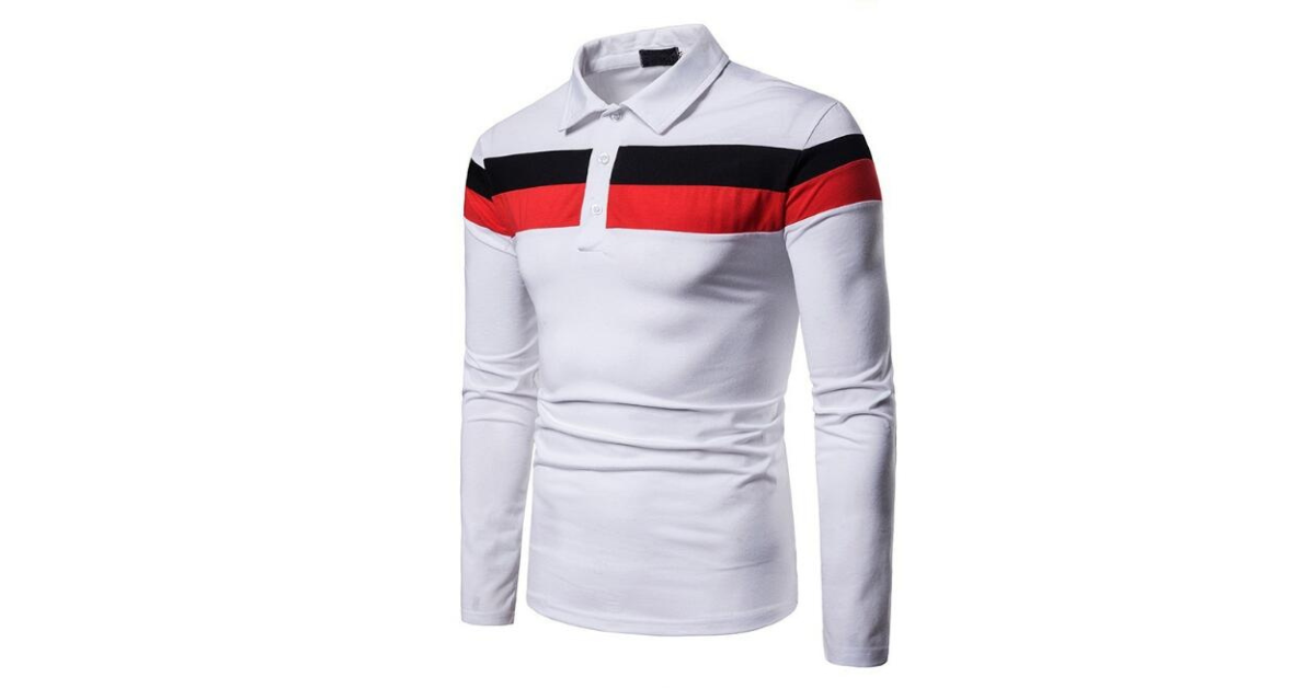 Men’s Slim Fit Polo Shirt – Classic Long Sleeve Patchwork