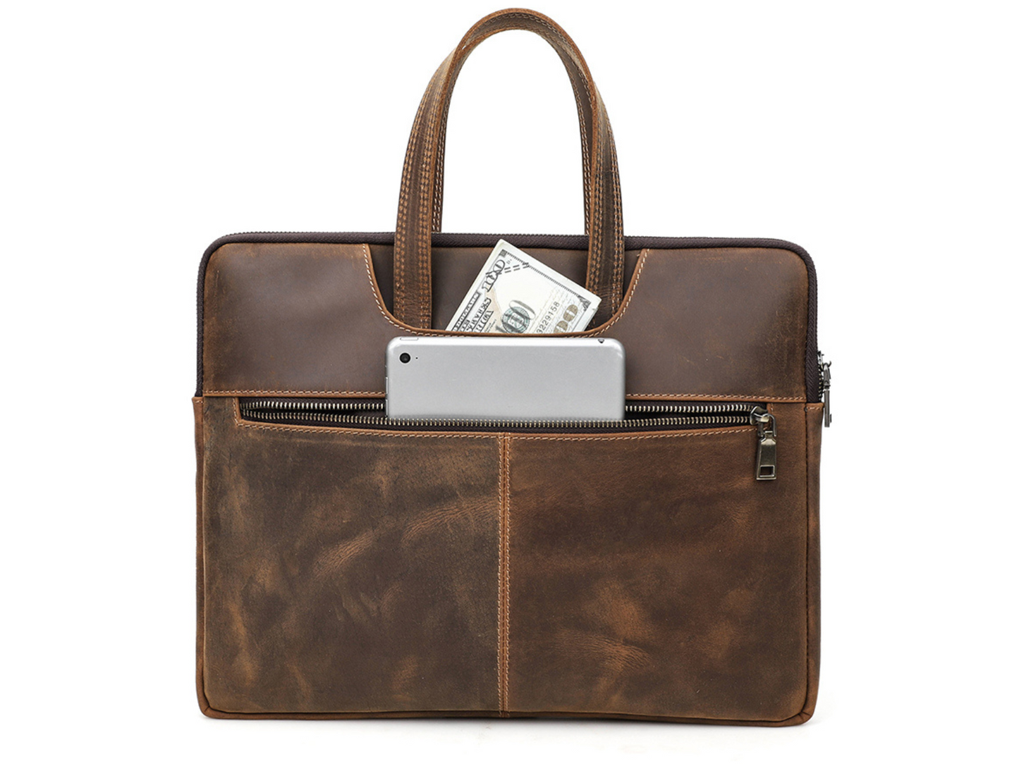 CONTACT’S FAMILY CF3009 — Genuine Leather 15 inch laptop sleeve (Vintage Slim Briefcase)