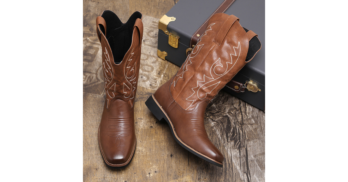 Mens Cowboy Boots 2025 | Retro PU Leather Western Style Boots