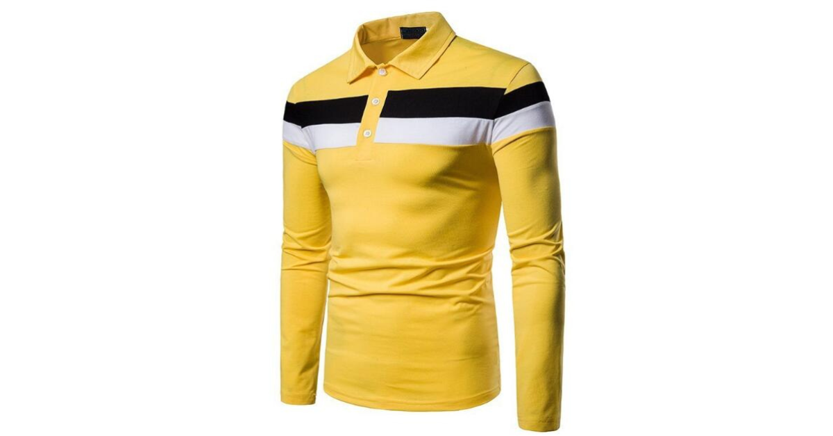 Men’s Slim Fit Polo Shirt – Classic Long Sleeve Patchwork