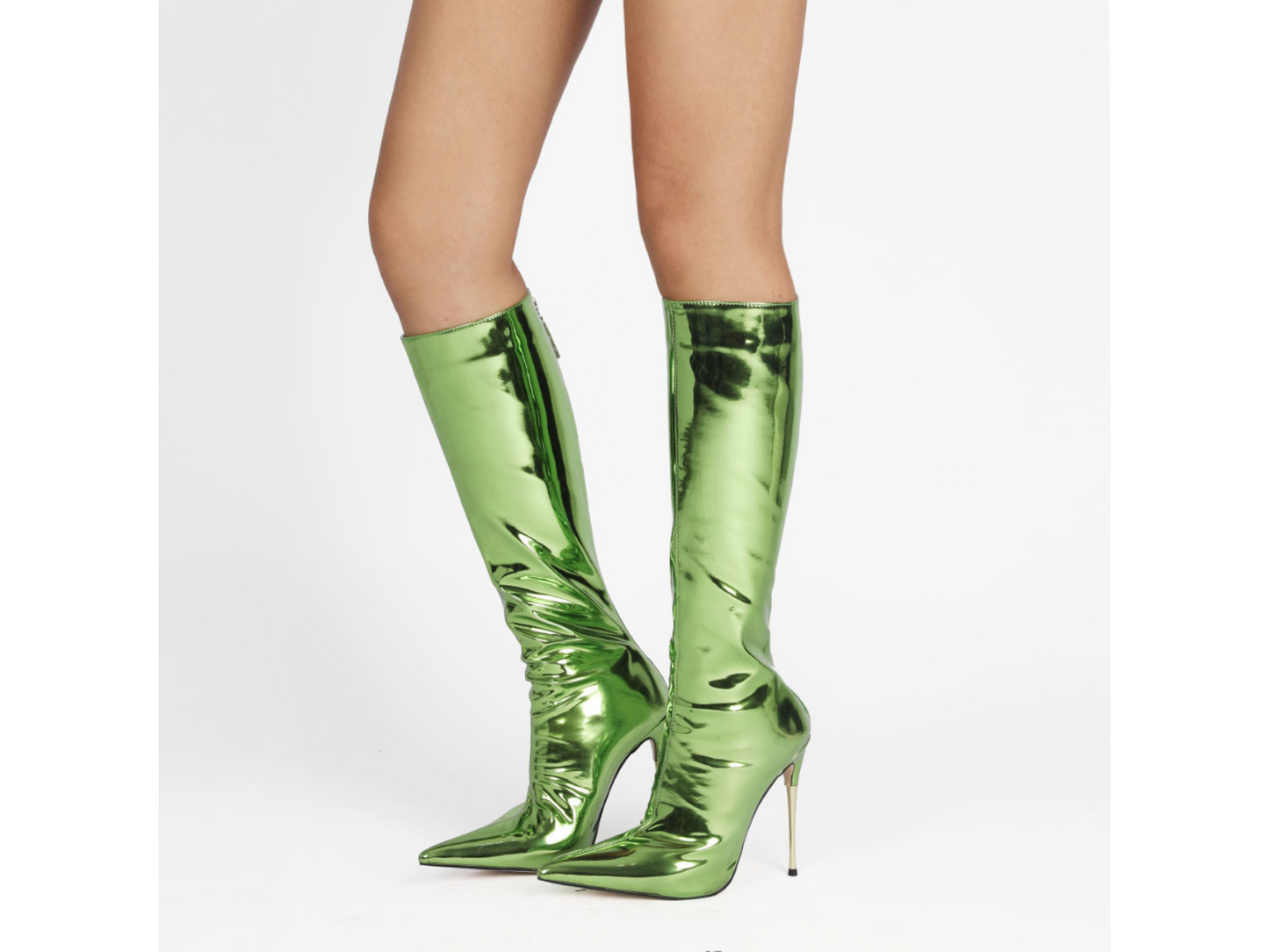 Botas De Mujer Metallic Knee-High Boots - Pointed Toe Stiletto Heels