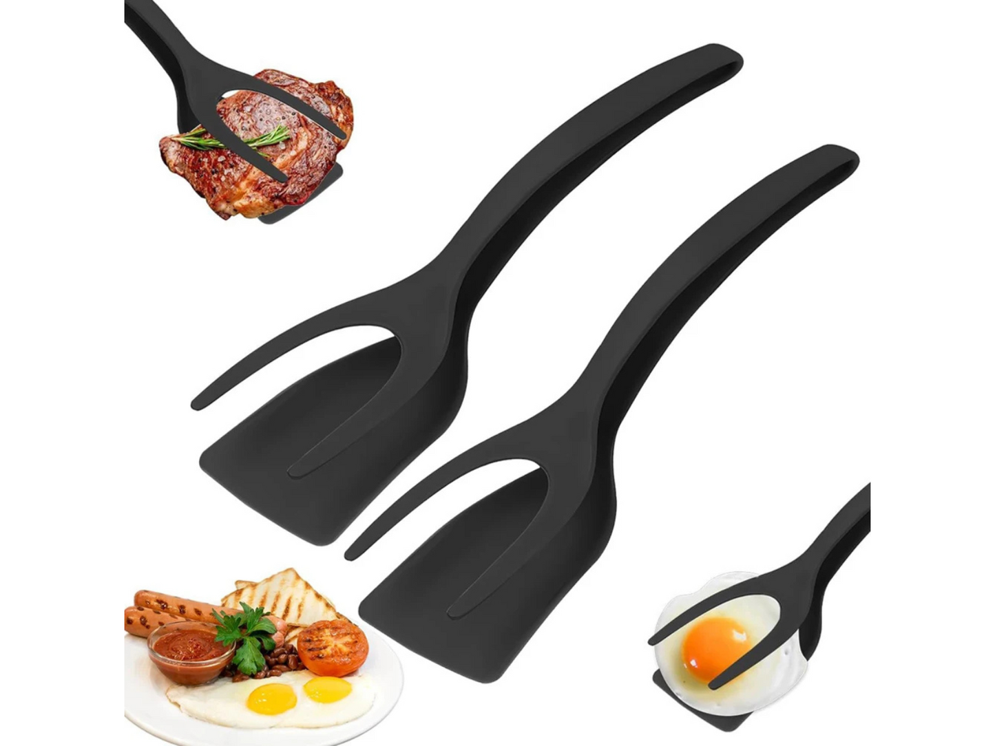 New 2 in 1 Grip Flip Spatula Tongs – Non-Stick Nylon Cooking Tool