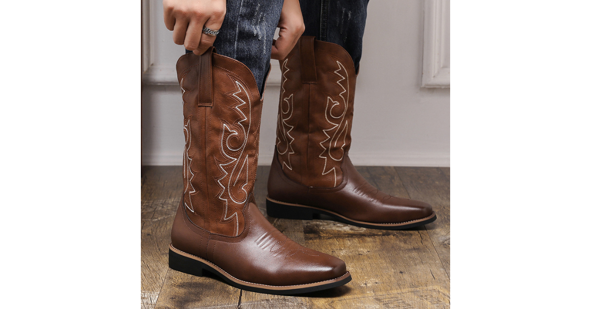 Mens Cowboy Boots 2025 | Retro PU Leather Western Style Boots