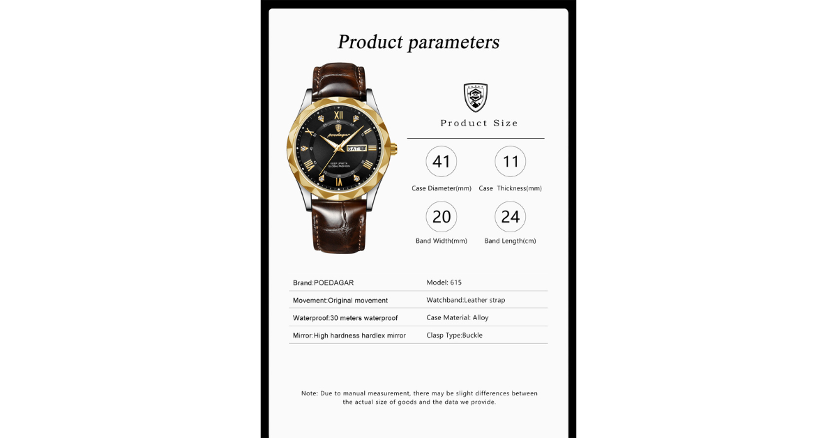 POEDAGAR 615 Luxury Leather Strap Men’s Watch – Waterproof & Elegant