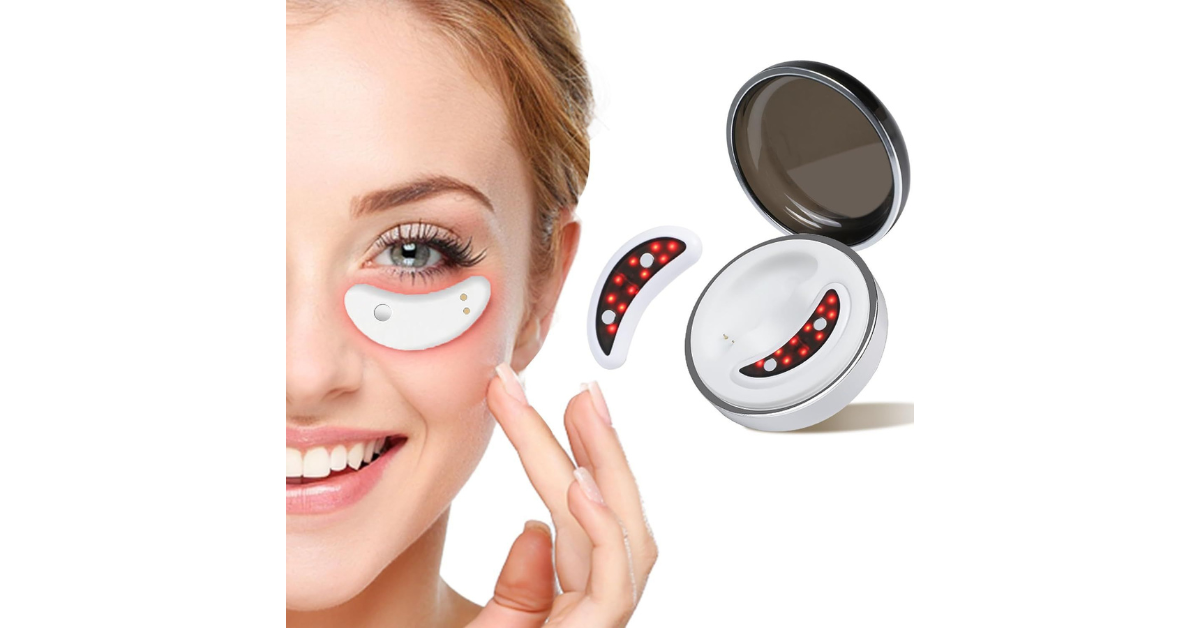 Electric heated eye mask for dry eyes with EMS, red light, and massage. Cordless, USB rechargeable, and microwave-free.