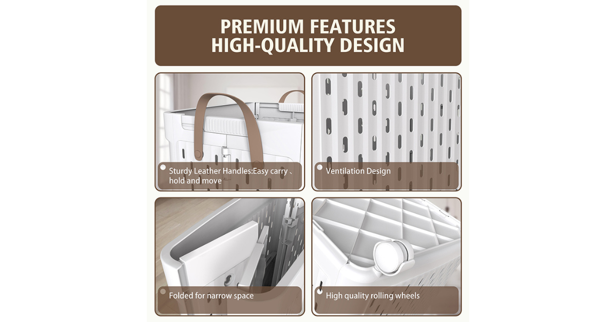 Foldable Laundry Basket with Wheels and Lid – Collapsible Plastic Laundry Hamper for Small Spaces