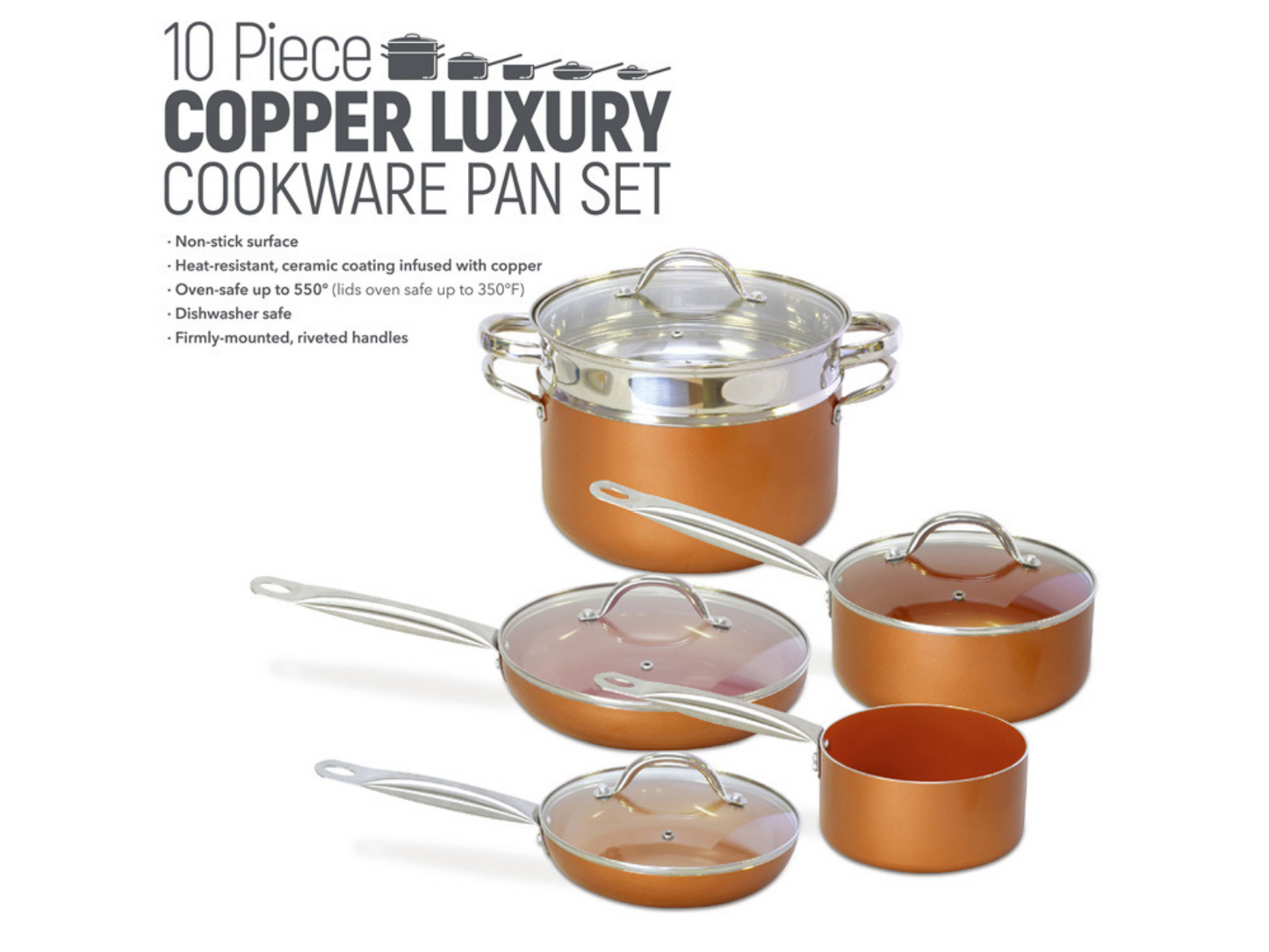 10pcs Aluminum Alloy Ceramic Cookware Set – Nonstick, Eco-Friendly Kitchen Tools