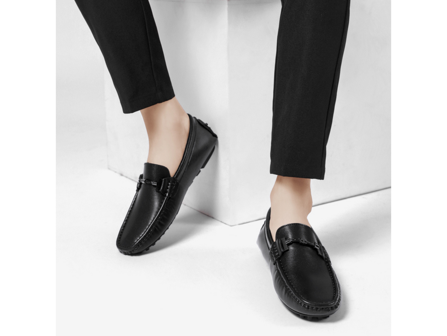 Men’s Black Leather Loafers | Slip-On Driving Shoes 2025