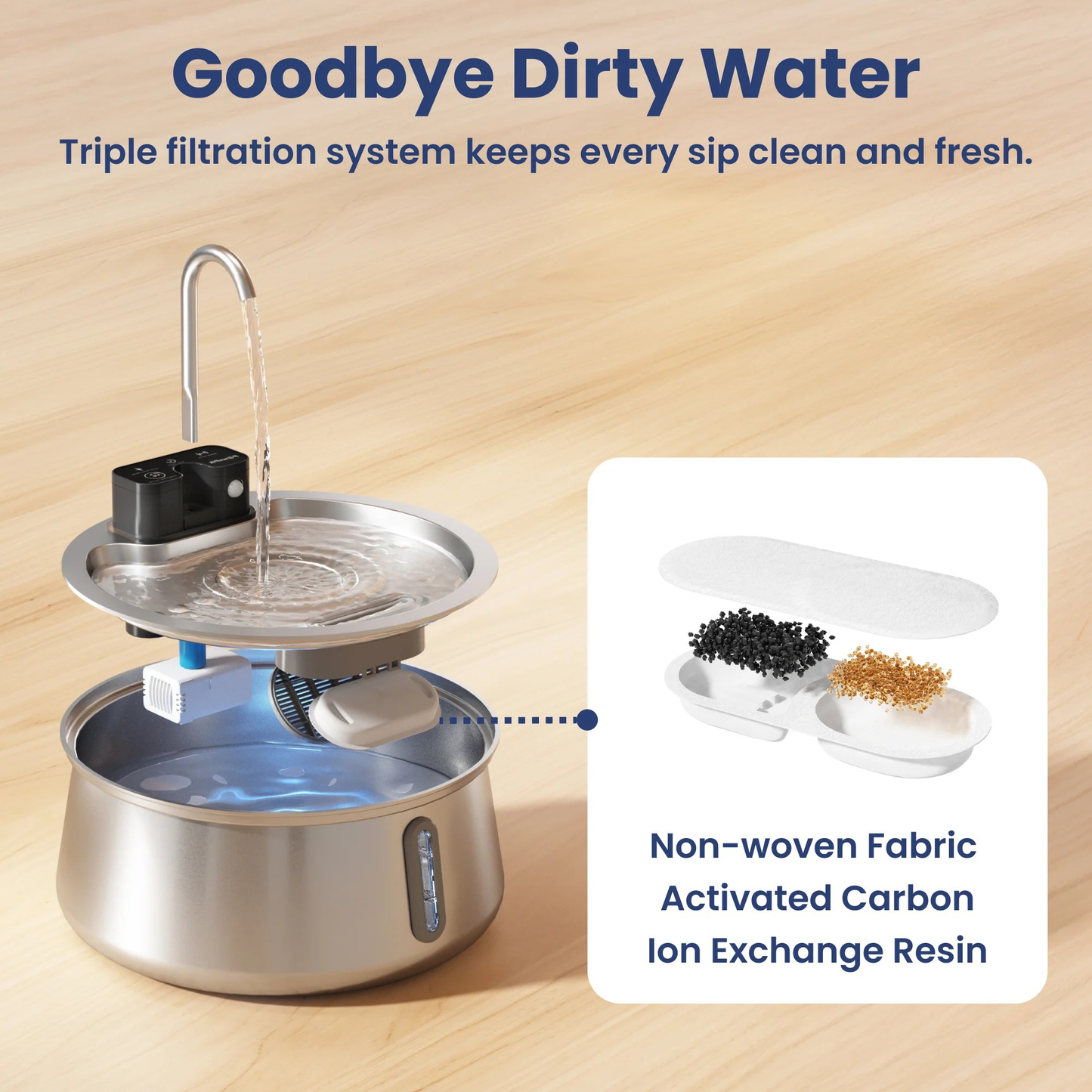 A cat drinking from a Best Smart Pet Water Fountain featuring a quiet wireless pump and advanced 4-layer filtration system.