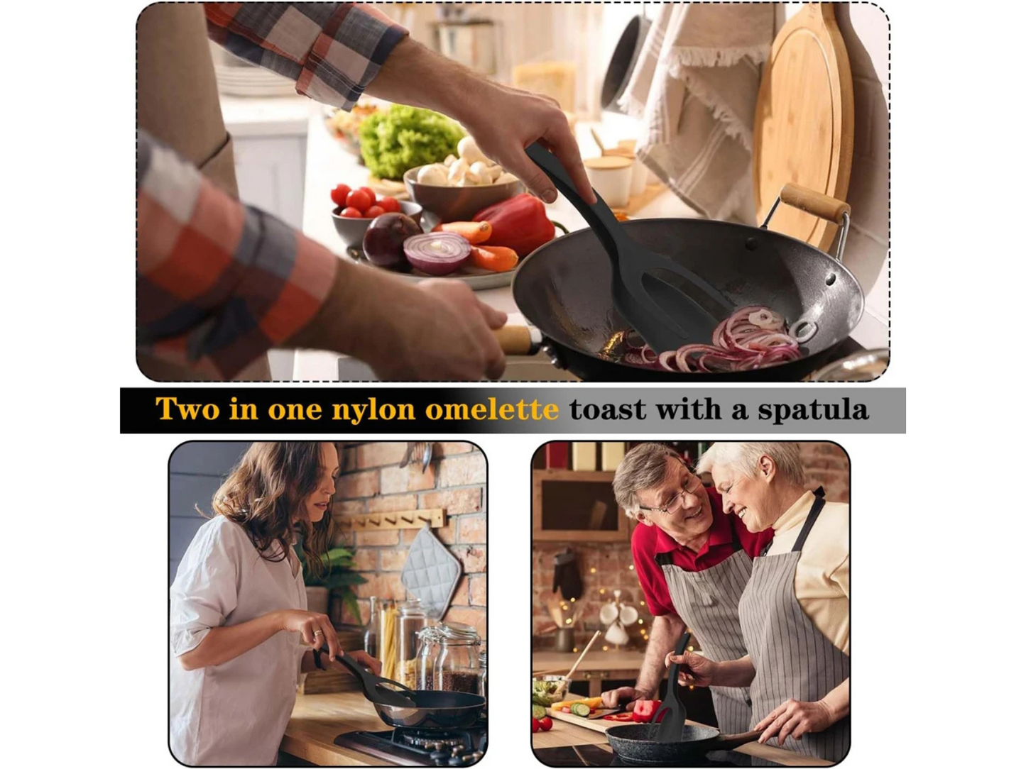 New 2 in 1 Grip Flip Spatula Tongs – Non-Stick Nylon Cooking Tool