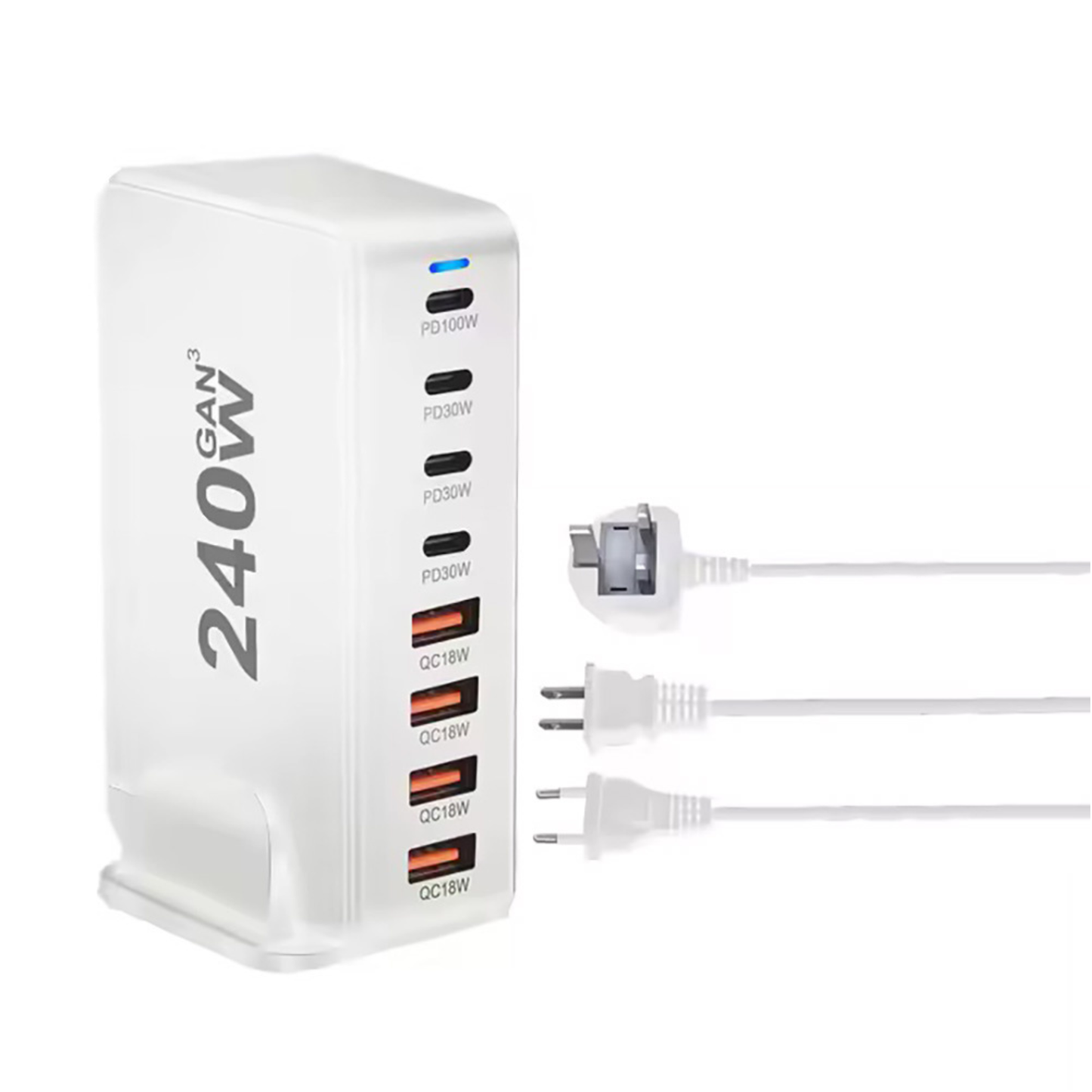 240W USB Charger delivering high power performance with GaN technology for smartphones tablets laptops and USB devices.