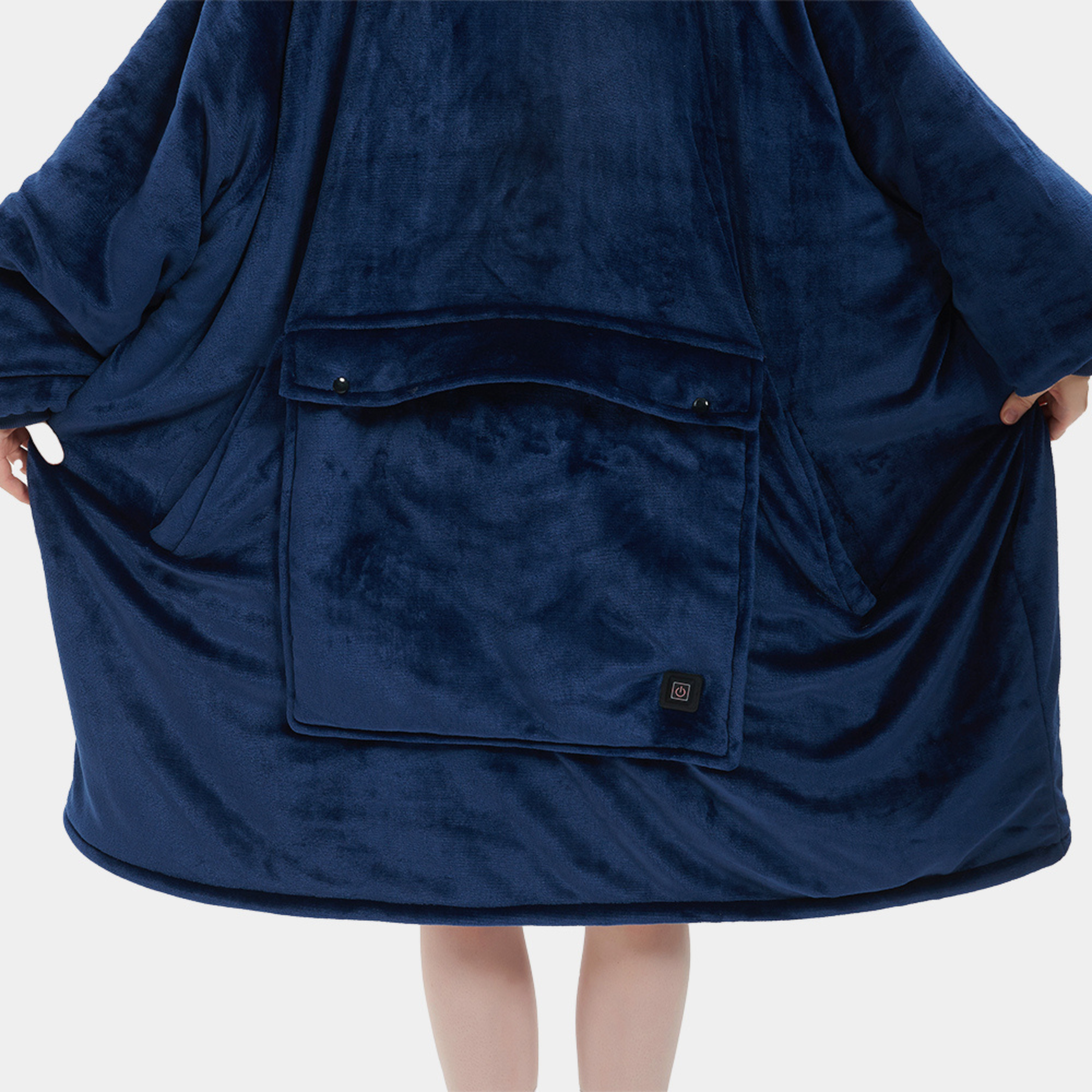 Heated wearable blanket style hoodie for cold weather
