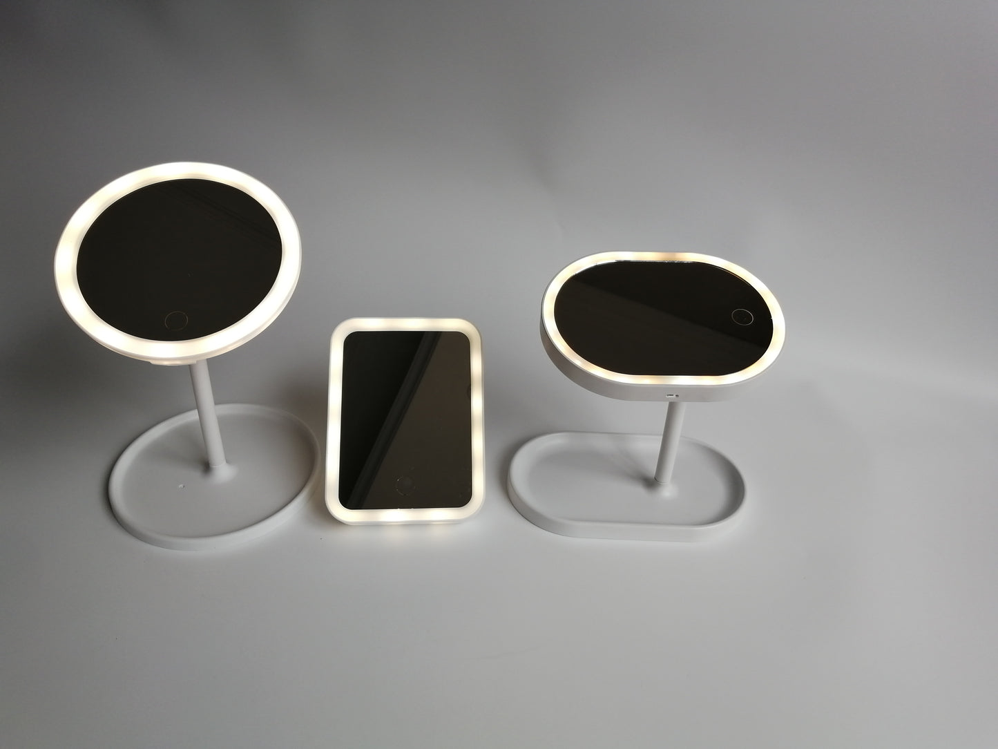 Rechargeable vanity mirror with soft lighting
