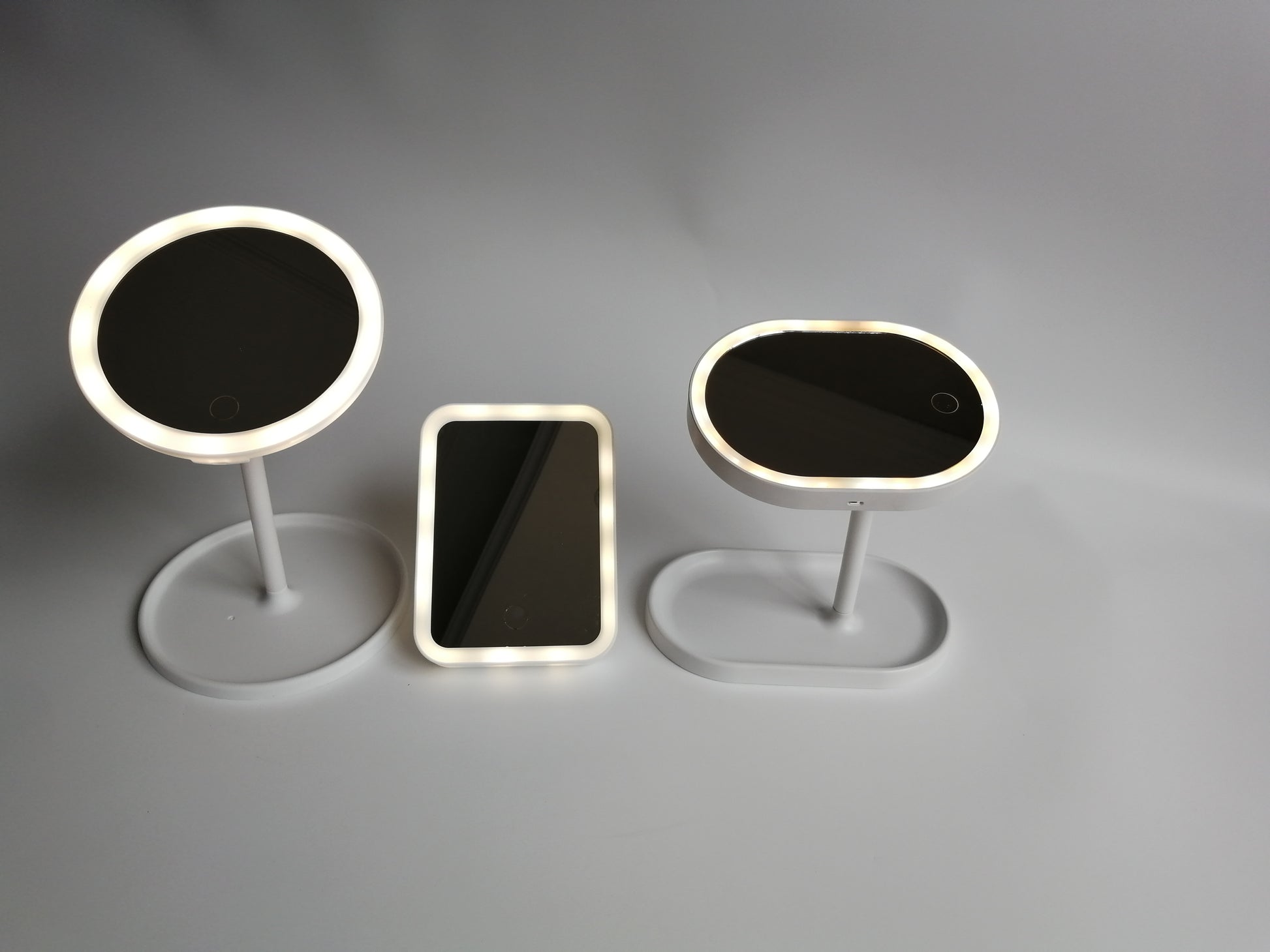 Rechargeable vanity mirror with soft lighting