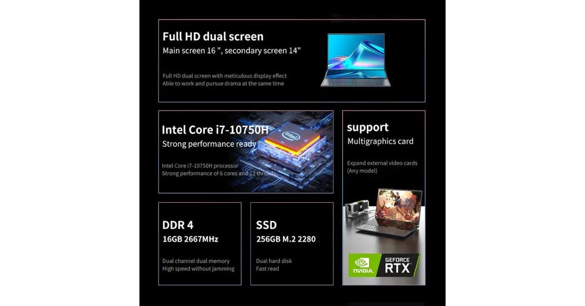 Premium Dual Screen Core i9 Refurbished Laptop – 16.1″ + 14.1″ Touchscreen, 16GB RAM, - vitaliqa