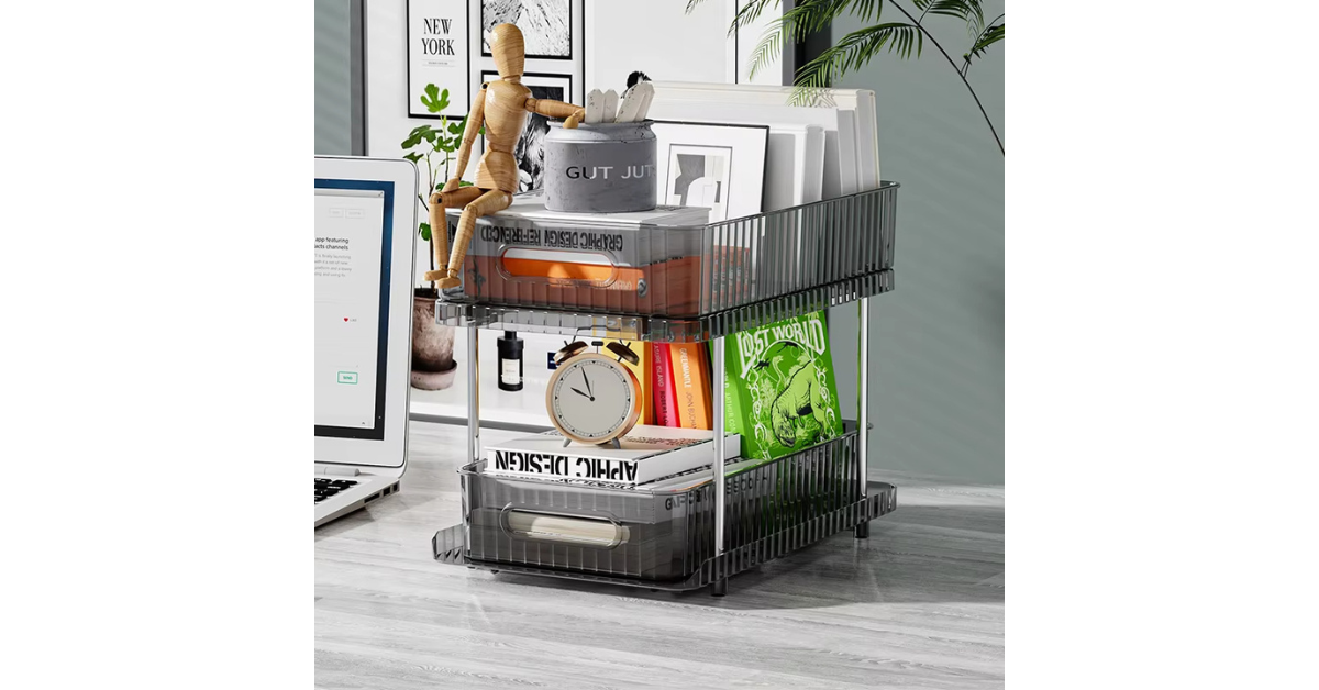 Compact double-tier under-sink storage cabinet