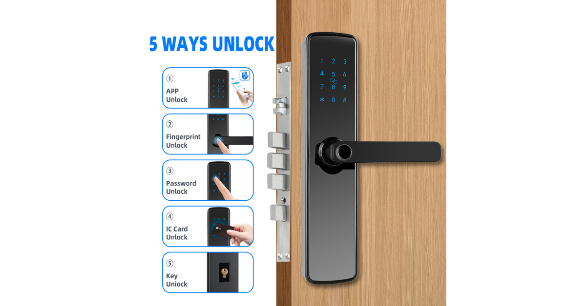 biometric door handle lock black modern design