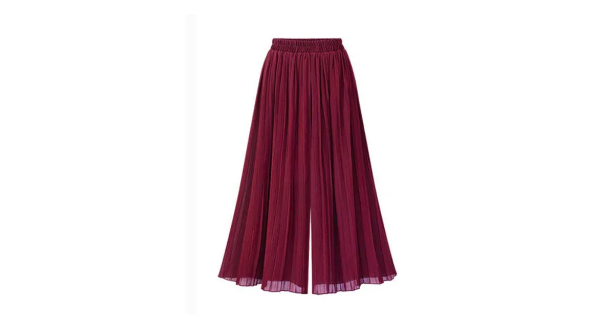 Women Chiffon Pleated Wide Leg Plus Size Pants – Flowing Comfort & Summer Style - vitaliqa