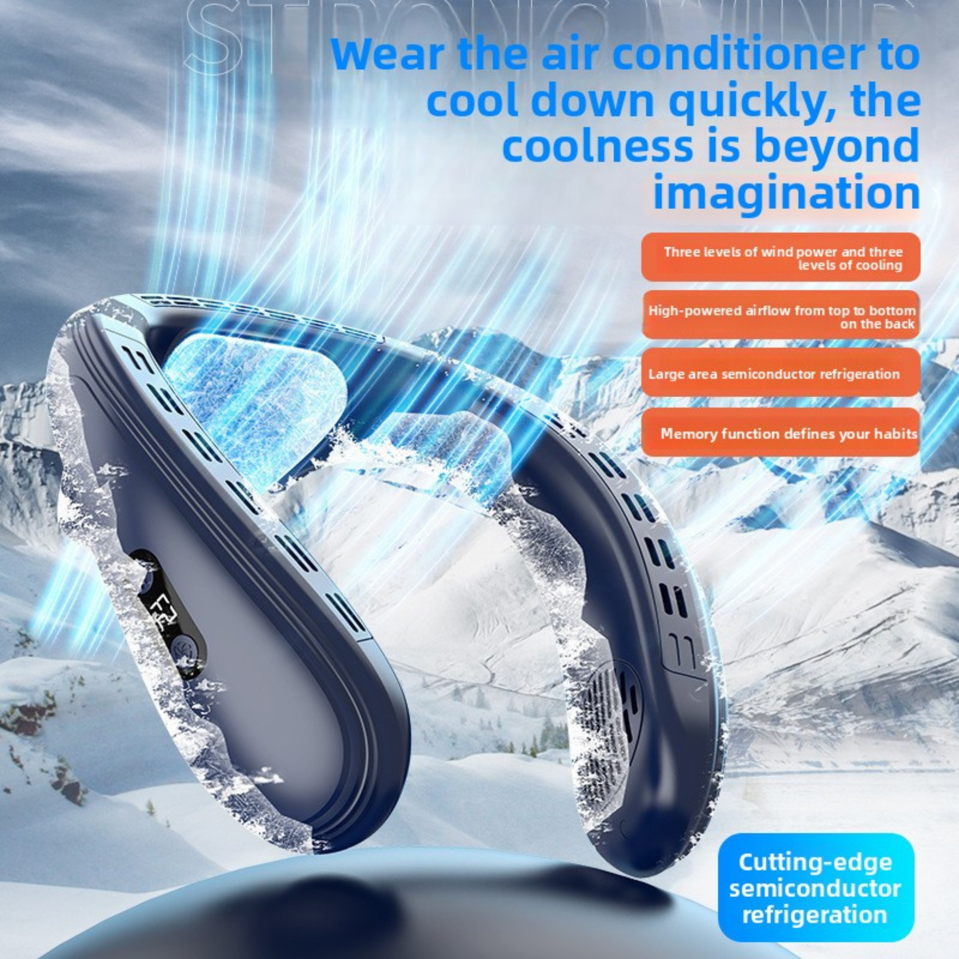 Bladeless neck fan with modern airflow technology and comfortable wearable design
