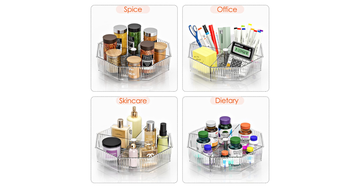 Eco-friendly PET plastic Lazy Susan rack in modern kitchen