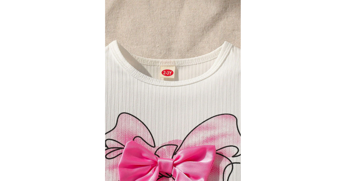Close-up of 3D bow detail on T-shirt