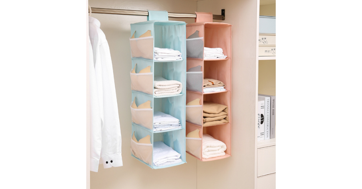 Closet organizer with shoes and handbags neatly stored