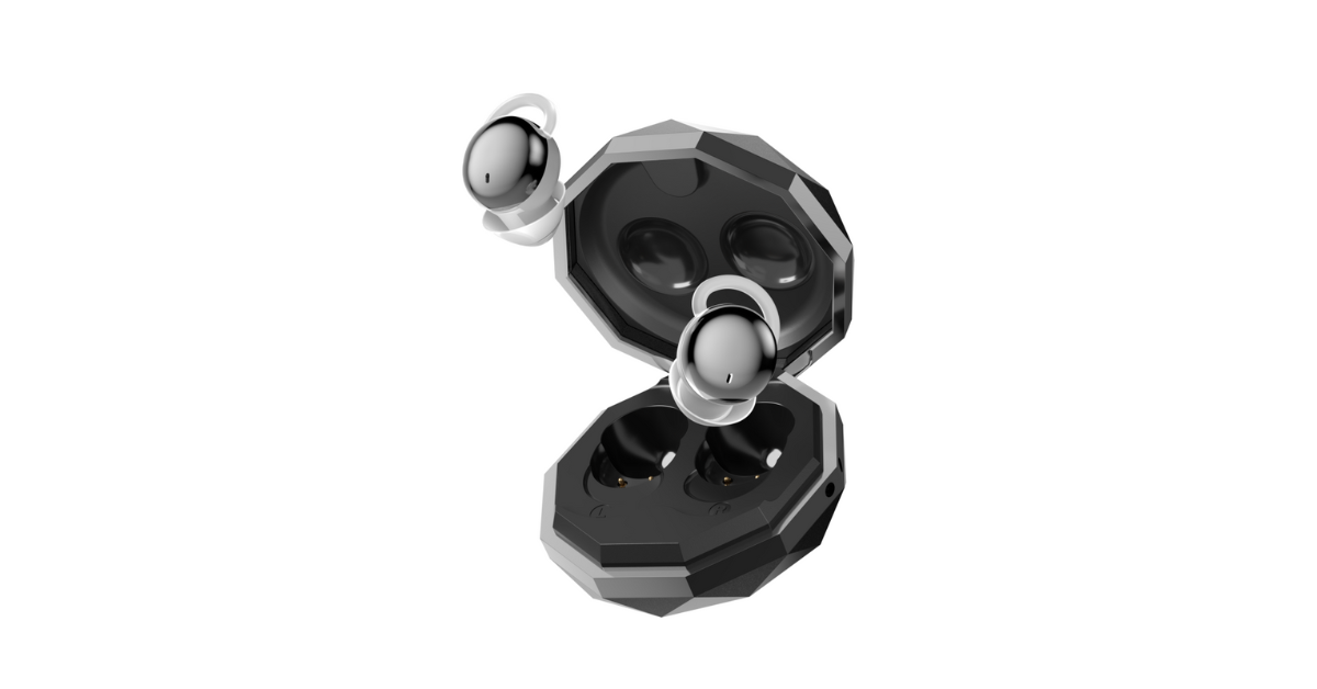 Earbuds fitted in ear showing comfort design.