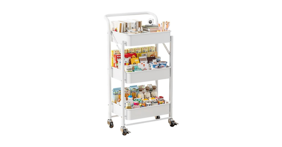 Metal utility cart with storage drawers