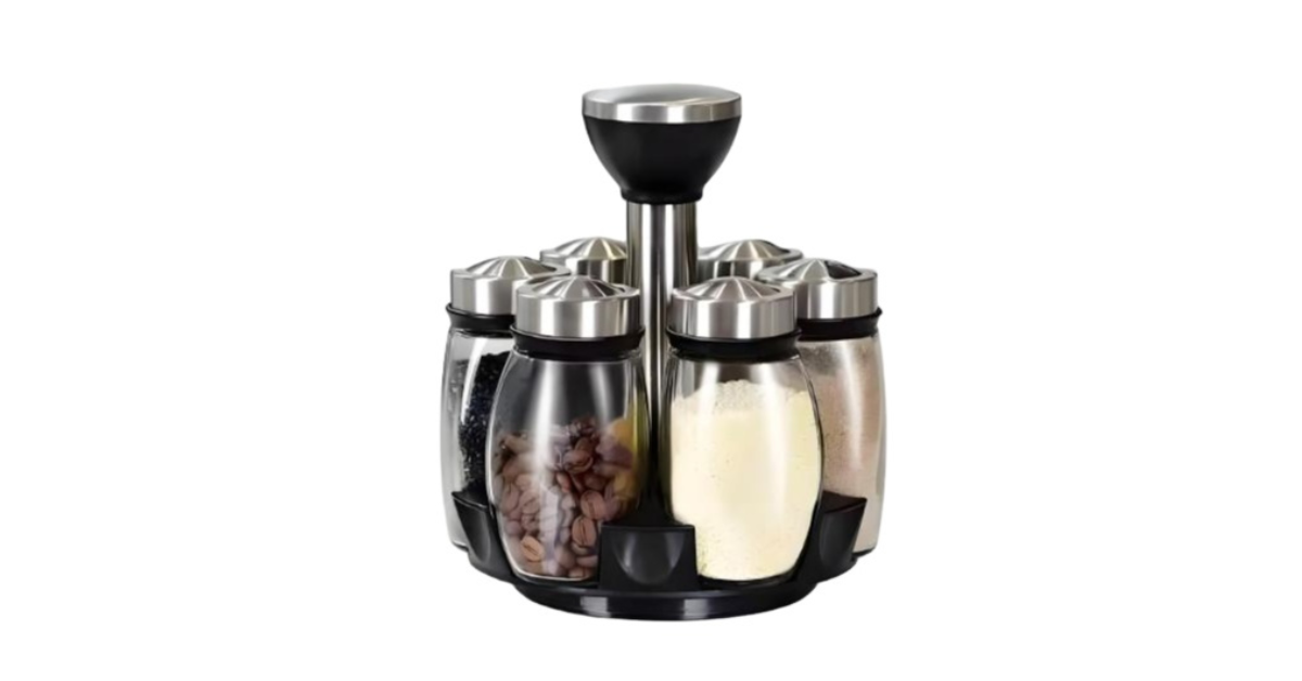 Rotating lazy susan spice rack with colorful spices