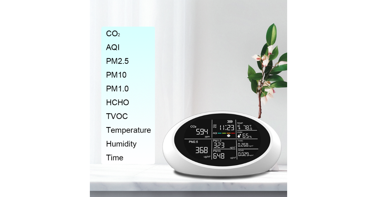 Close-up of LCD display showing CO2 levels