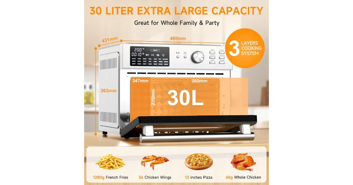 ECOWELL 30L Air Fryer Toaster Oven Combo – 21-in-1 Multifunction Countertop Oven - vitaliqa