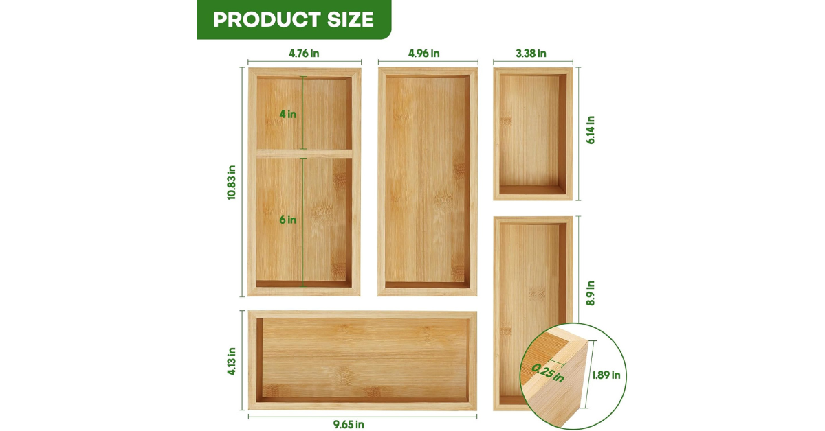 junk drawer organizer bamboo compartments