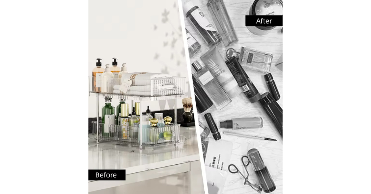 Stainless steel tube shelf organizing cleaning supplies