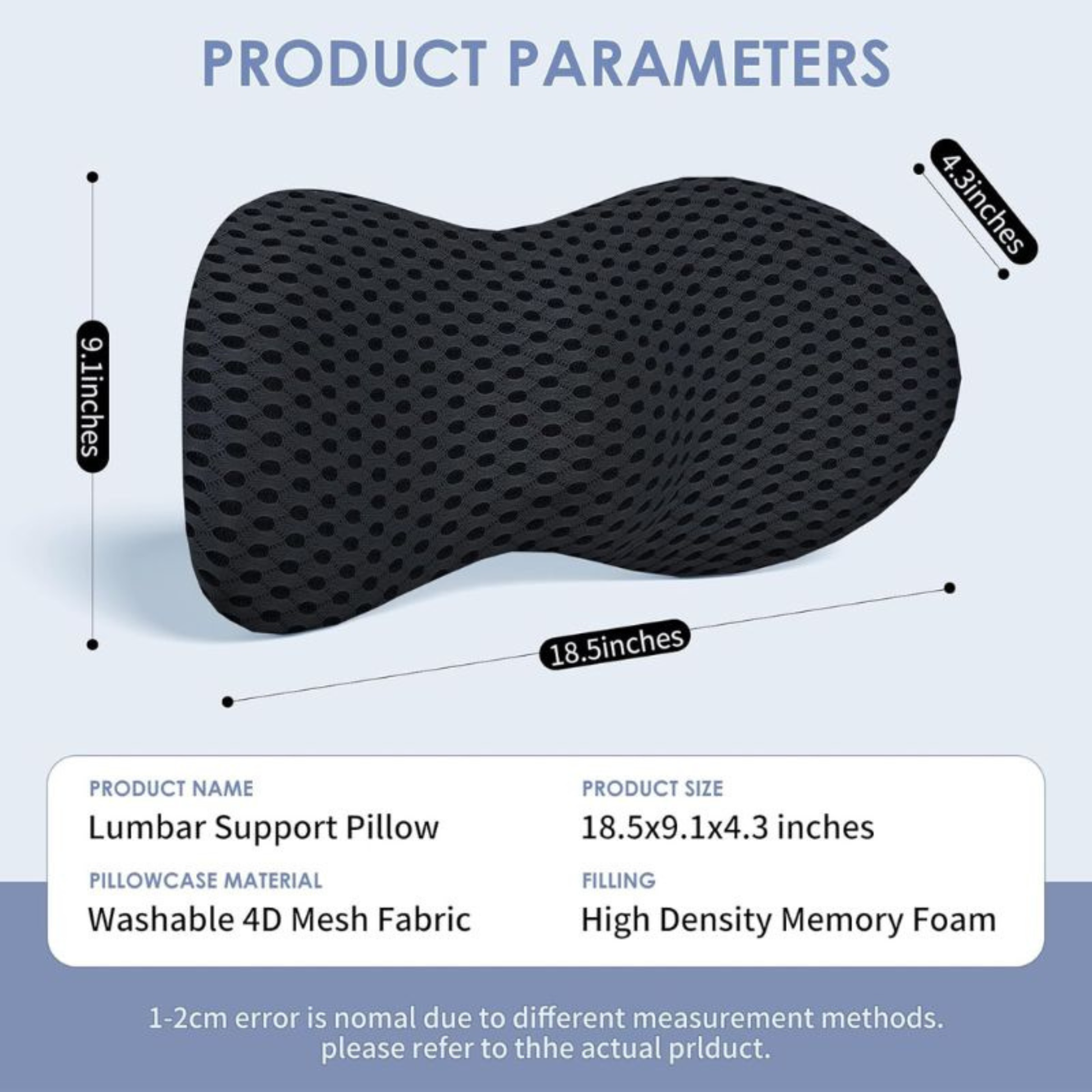 Ergonomic memory foam lumbar pillow attached to office chair