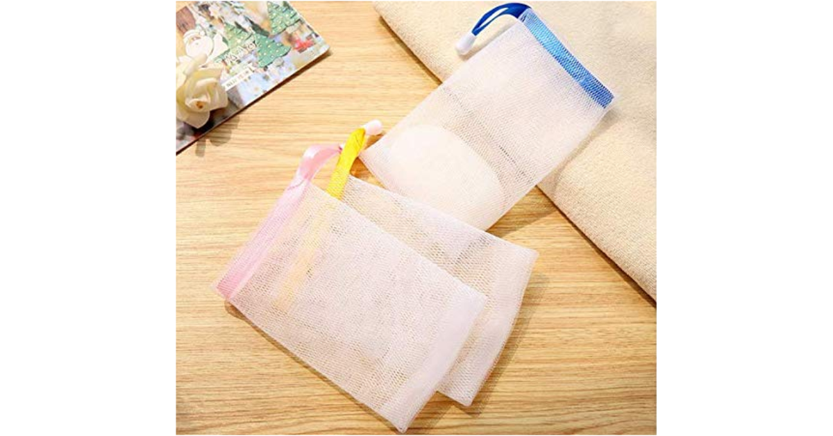 exfoliating soap saver bag in shower