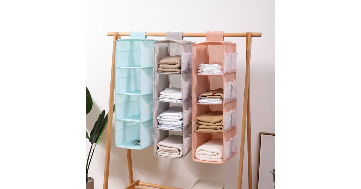 Jewelry neatly stored in hanging organizer shelves