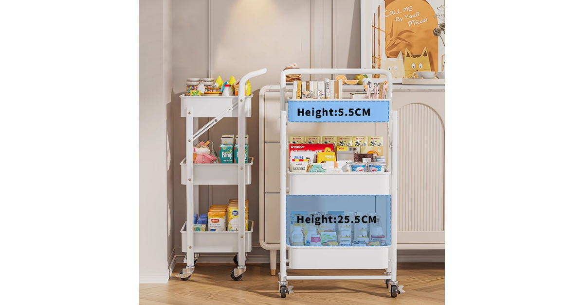 Rolling cart with wheels in a modern kitchen