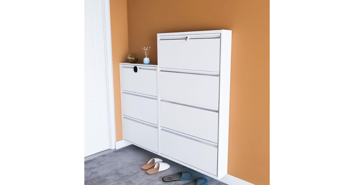 Organized shoes inside shoe rack cabinet