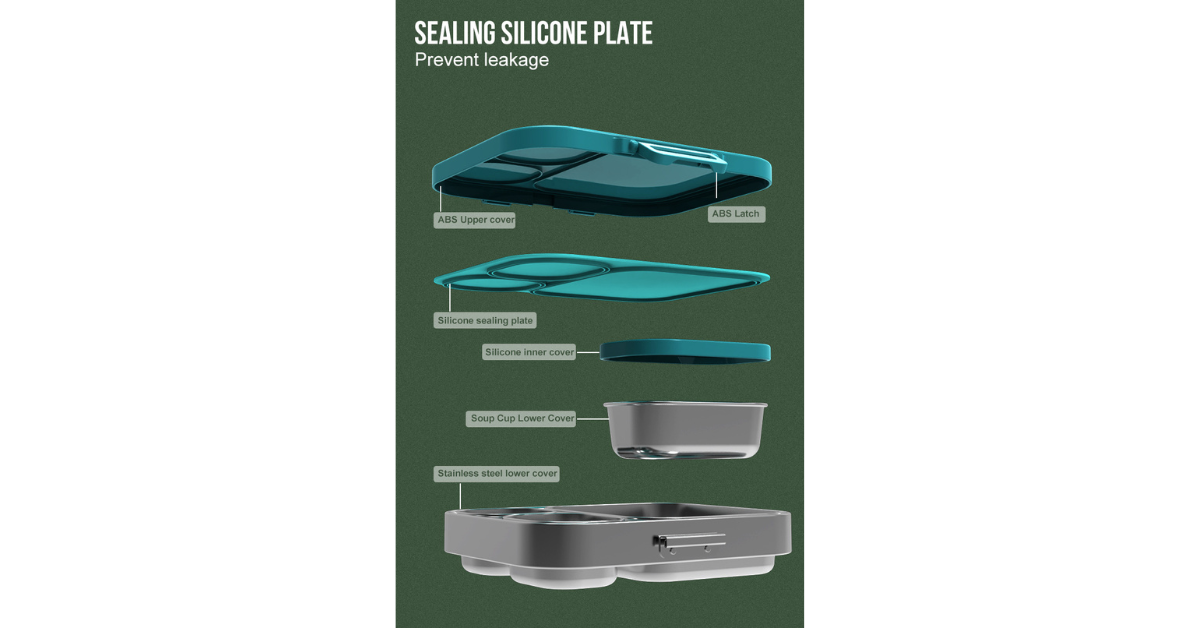 foldable silicone container with stainless steel compartments