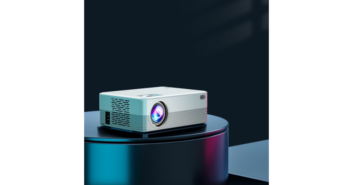 Close-up of projector lens and LED lamp