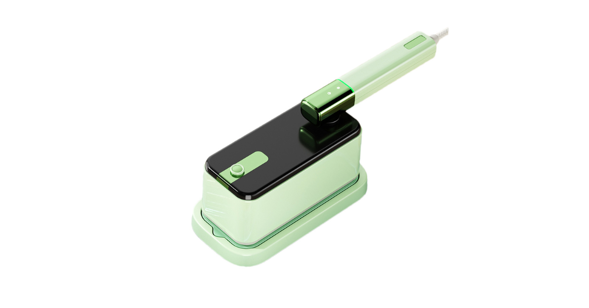 Handheld clothes steamer removing wrinkles from blouse