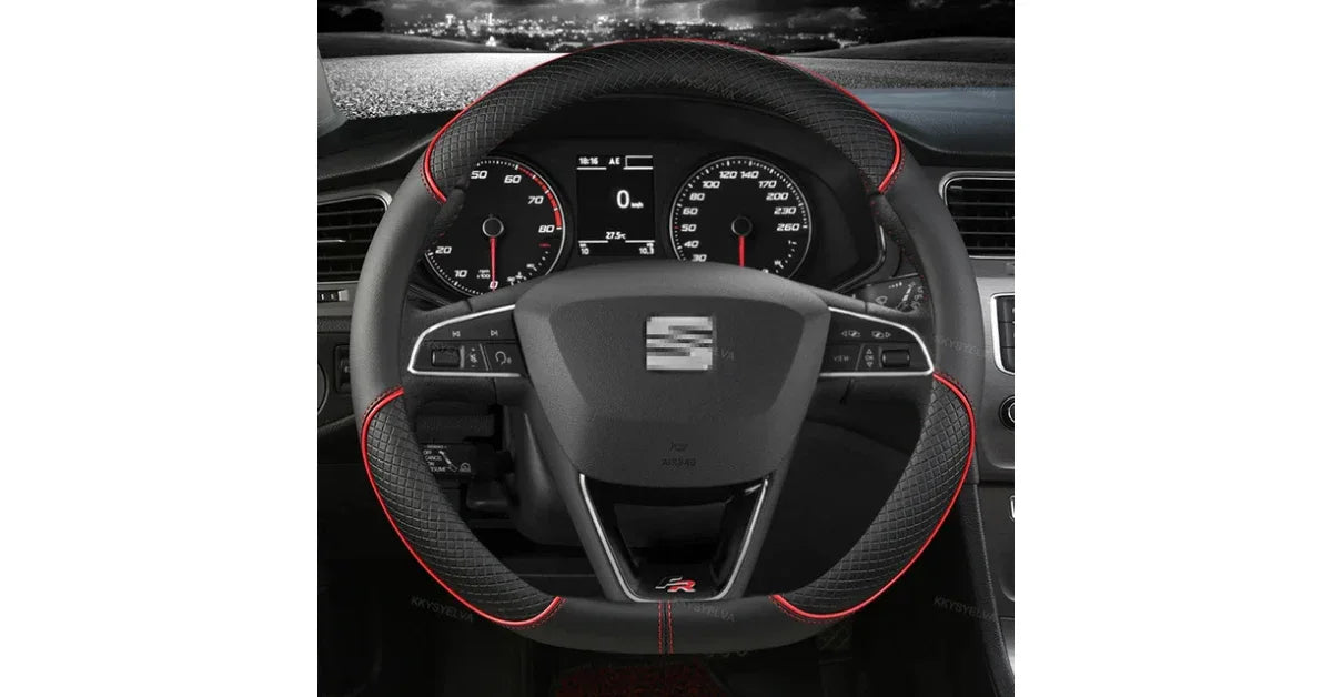 Leather Steering Wheel Cover 38cm – Anti-Slip, Soft Grip, Heated Option - vitaliqa
