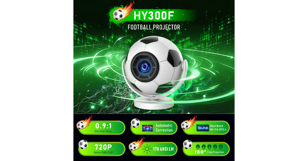 Football match projected on wall using HY300 F