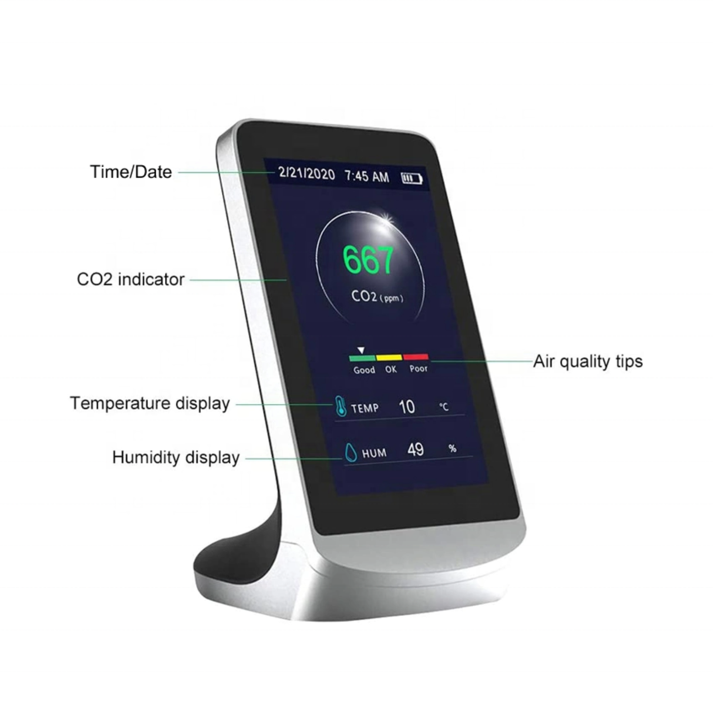 Tuya WiFi CO2 Monitor with 4.3 inch LCD display for indoor air monitoring