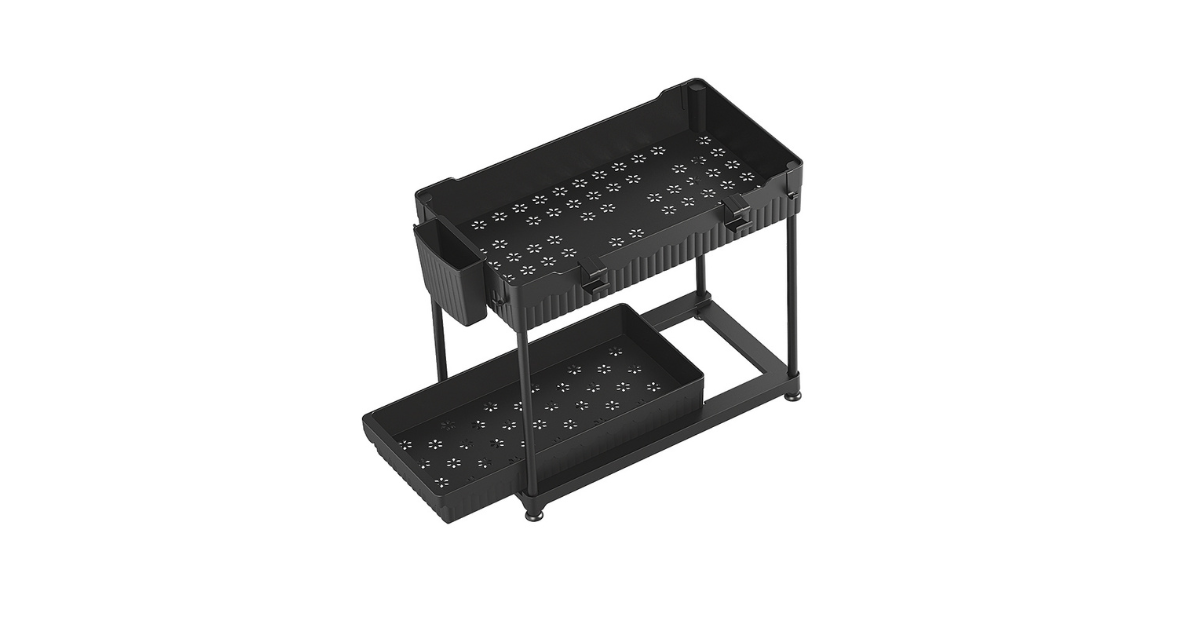 Under sink sliding organizer for kitchen cabinet space saving
