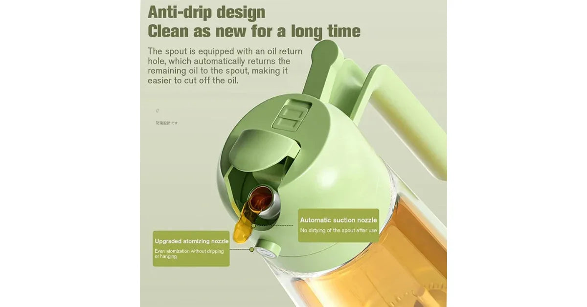 2-in-1 Olive Oil Dispenser Bottle & Glass Oil Sprayer 470ml/600ml – Premium Leak-Proof Kitchen Tool - vitaliqa